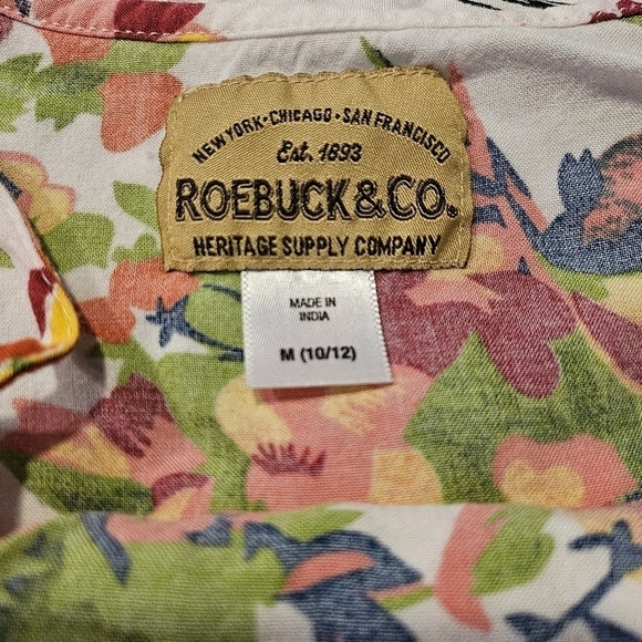 Roebuck & Co Cold Shoulder Floral & Embroidered 100% Rayon Girls Blouse Size M - Picture 3 of 6